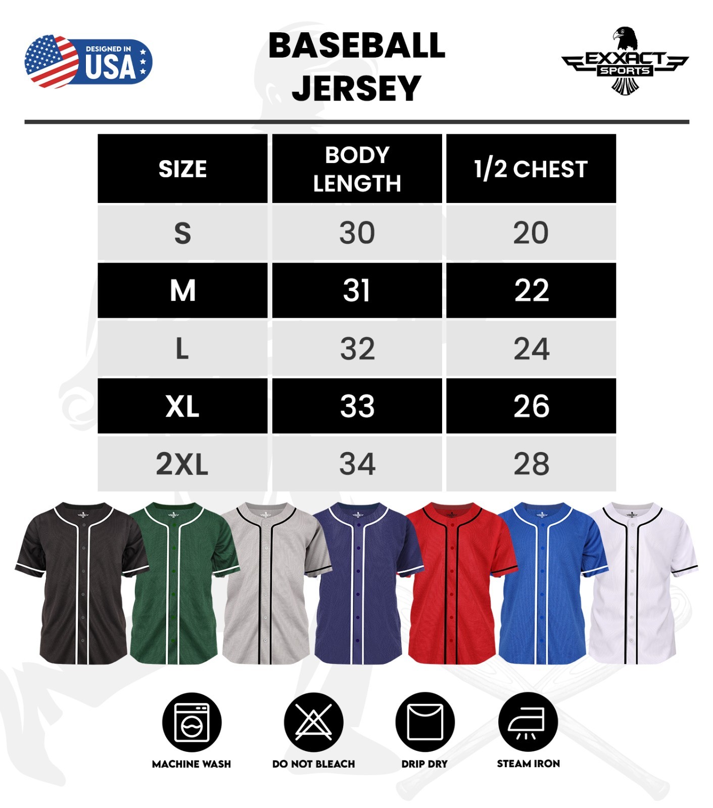Exxact Sports Blank Baseball Jersey Men, Full Button Down Plain Baseball Jersey