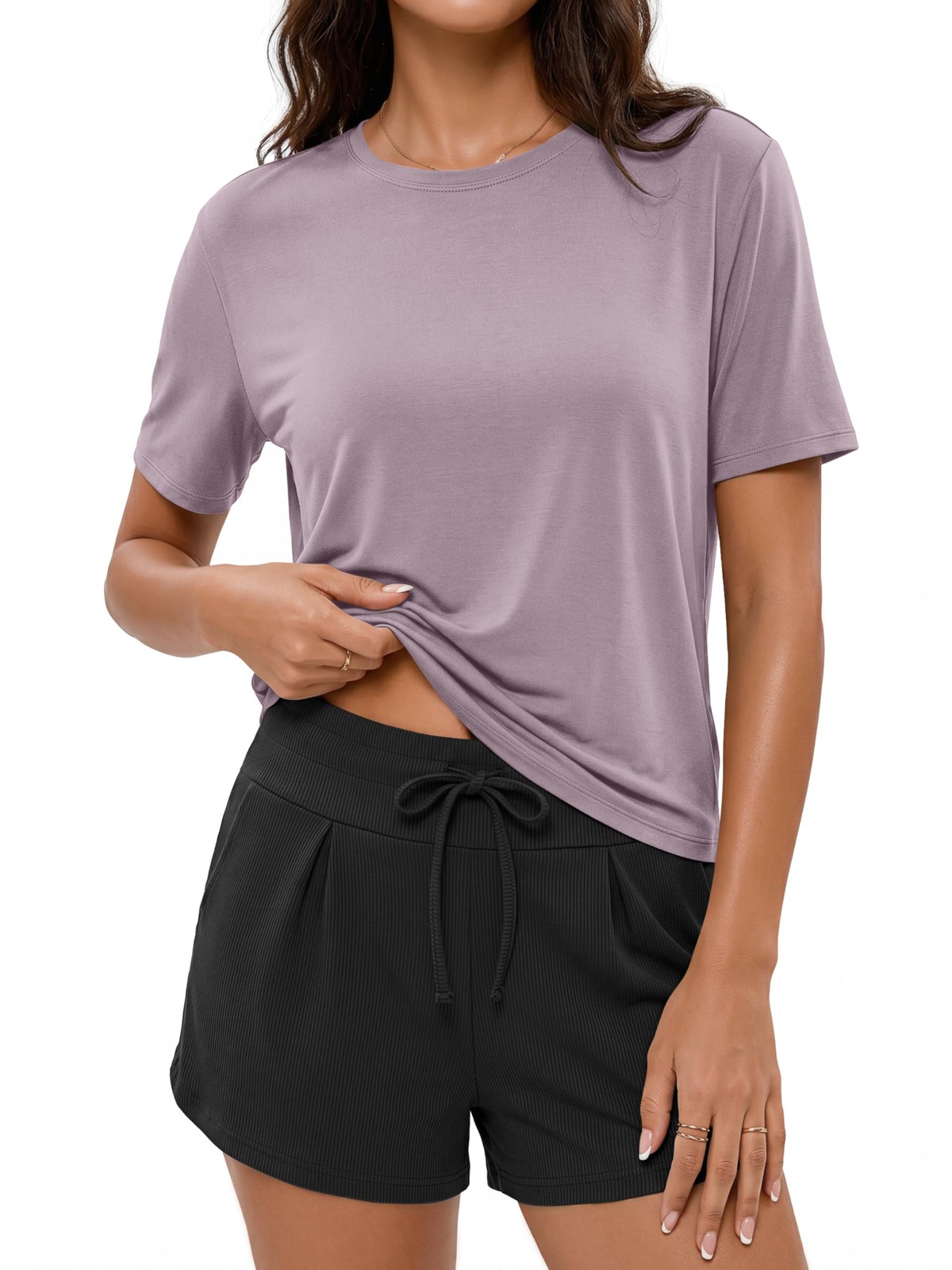 Ododos Modal Soft Short Sleeve Shirts For Women Crew Neck Yoga Tee Casual