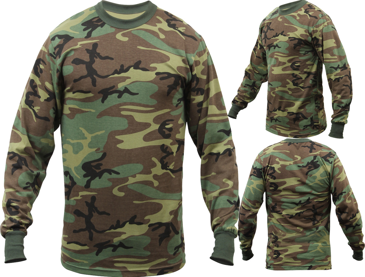 Tactical Long Sleeve Camo Tee Mens Woodland Camouflage Military Army T-Shirt