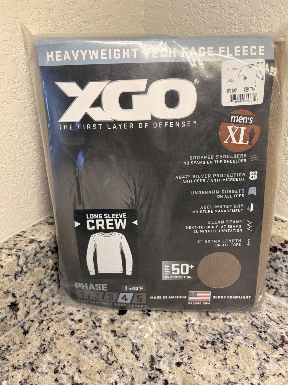 XGO heavyweight Long Sleeve Crew phase 4 Tan 499 size XL MEN
