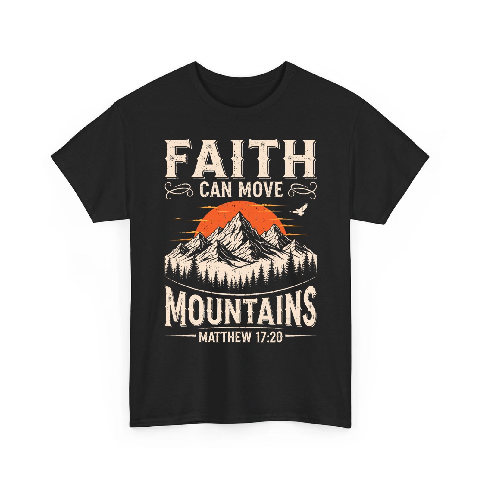 Faith Can Move Mountains Retro Sunset Bible Verse Christian T-Shirt