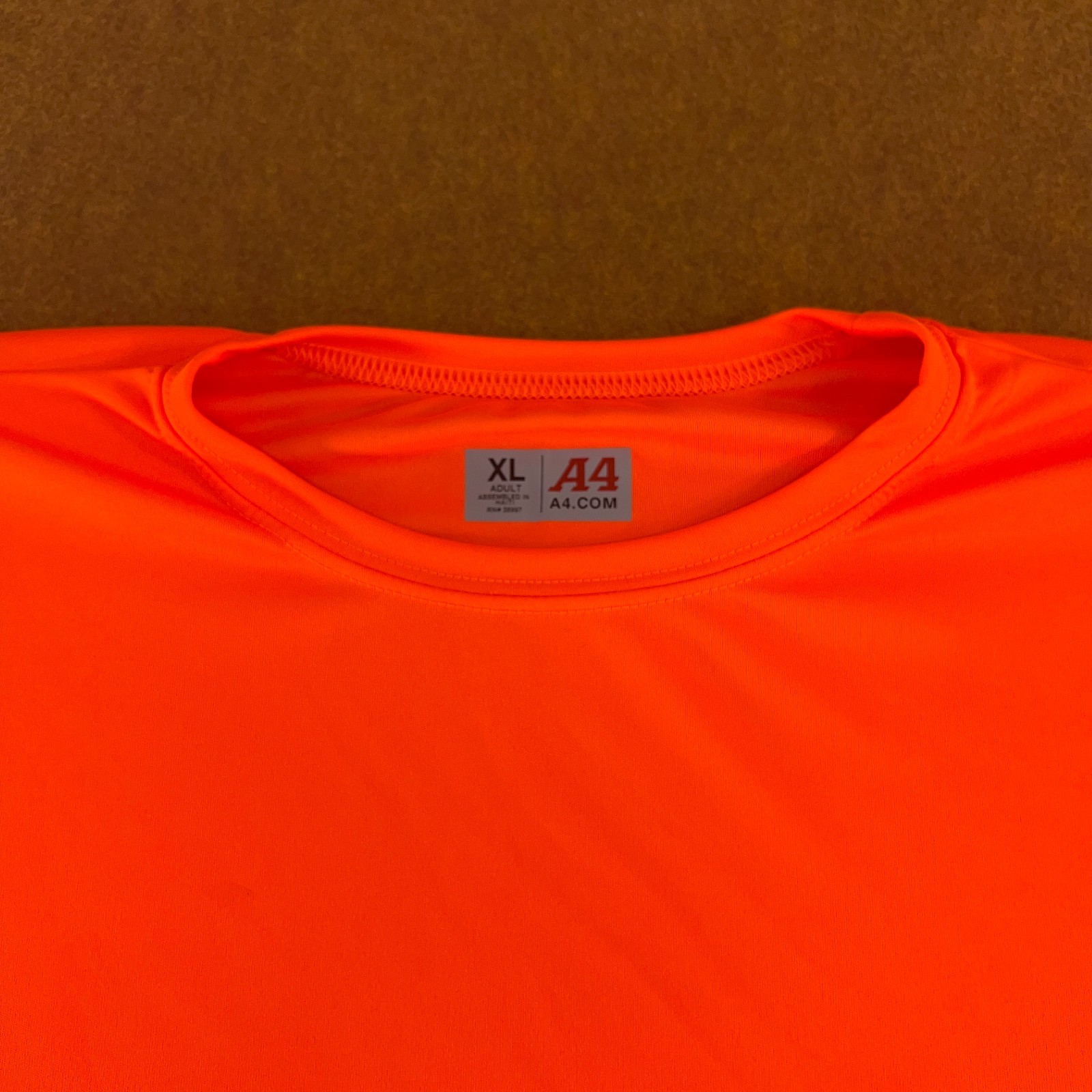 A4 Adult Size XL Bright Orange Long Sleeve Crew Neck Performance Tee New