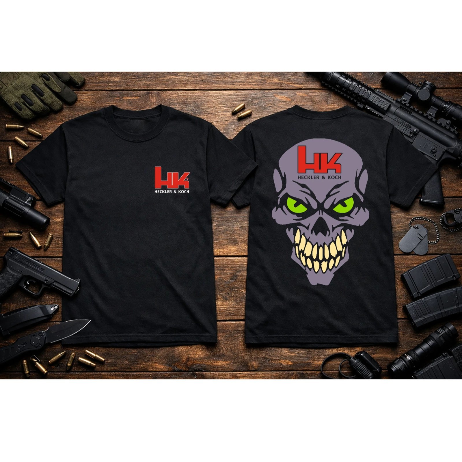 HK USA Heckler and Koch Skull T-Shirt Heavyweight S M L XL 2XL 3XL 4XL 5XL