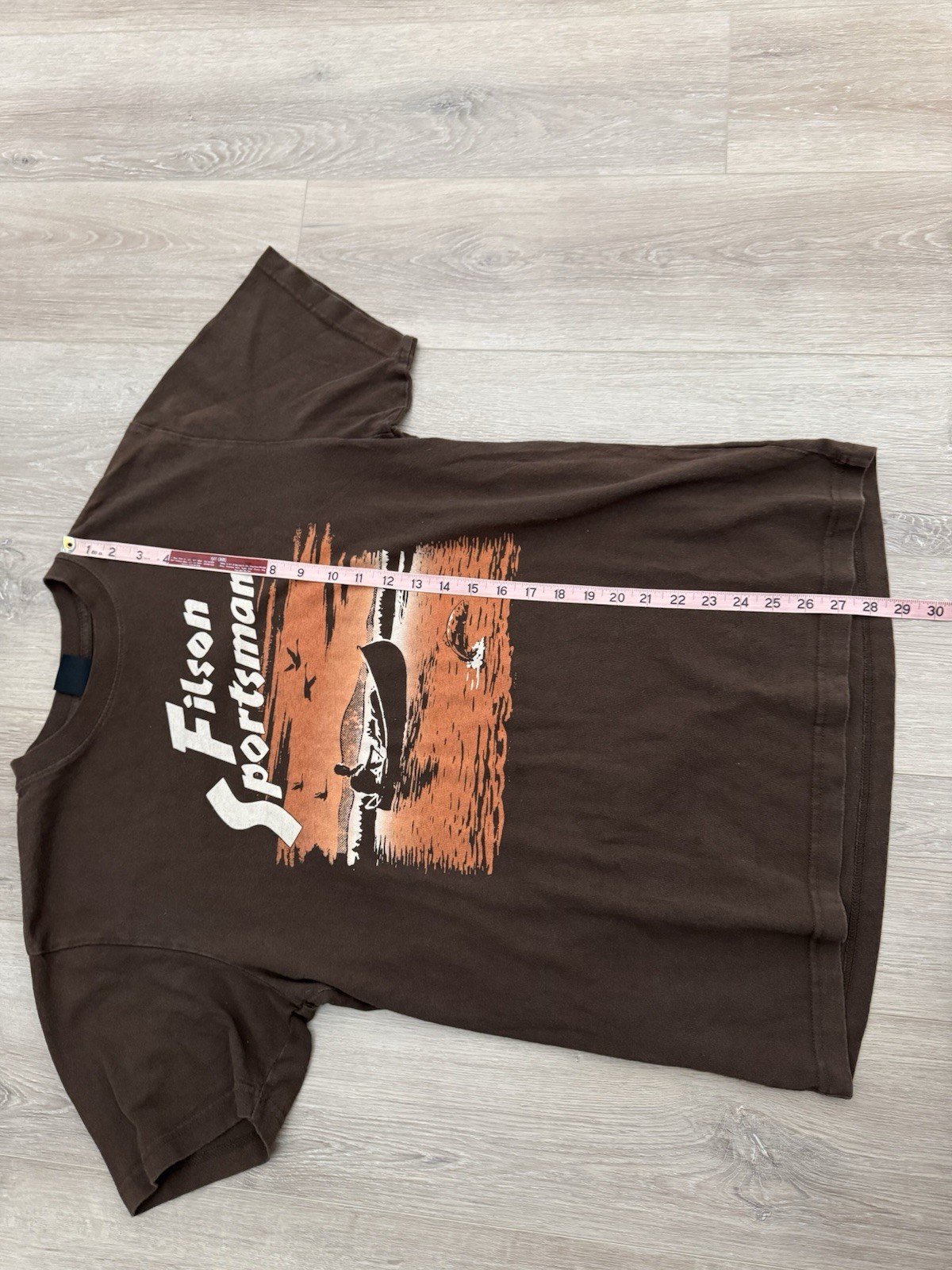 Filson Pioneer Sportsman Tee M Coffee Brown Canoe Fishing Graphic Shirt USA