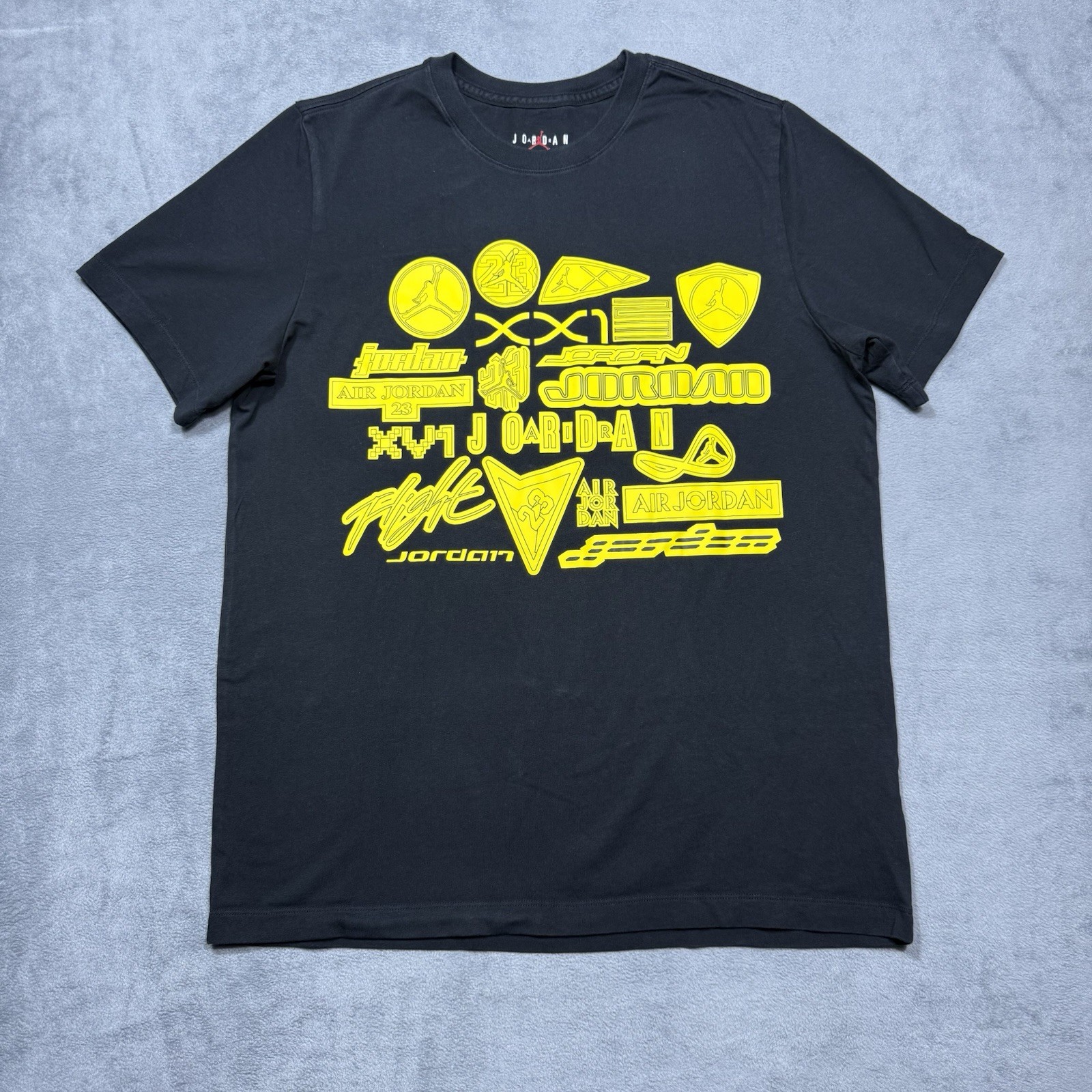 Nike Air Jordan Graphic T Shirt Mens Large Black Yellow Logo Tee Streetwear