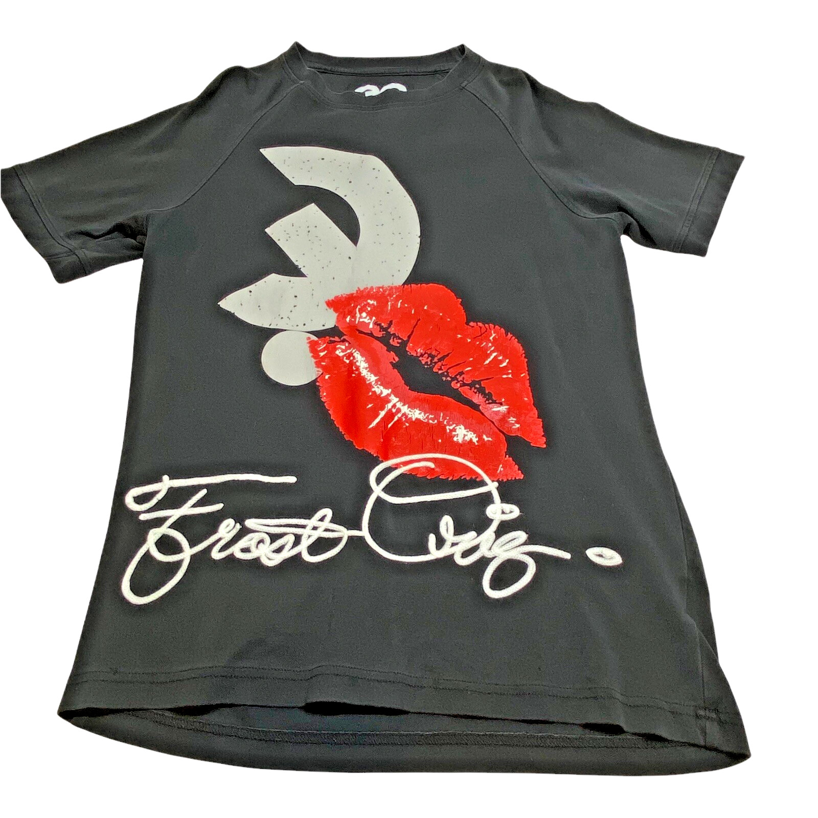 Frost Originals Urban Graphic Printed Black Red Kiss Lips Cotton T Shirt Sz S