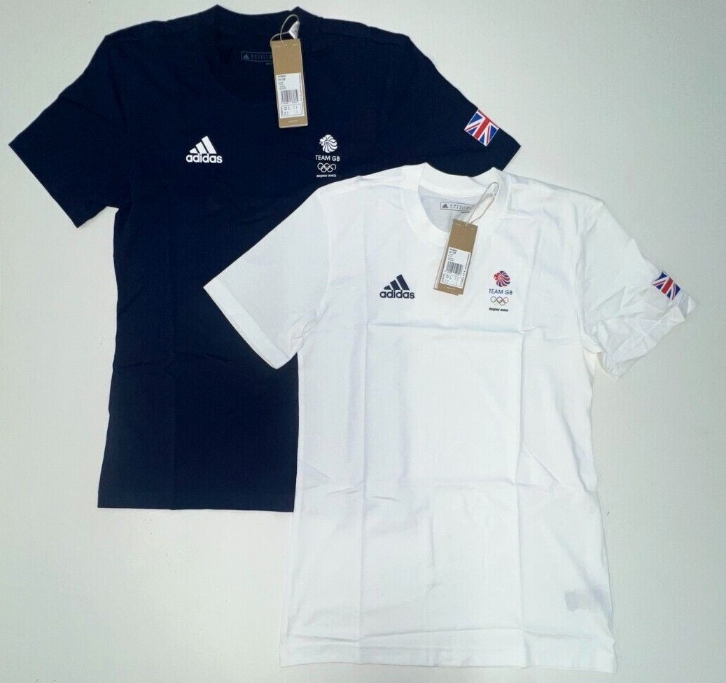 Adidas Training Shirt Team GB Olympic 100% Cotton White Blue XS S M L XL 2XL 3XL