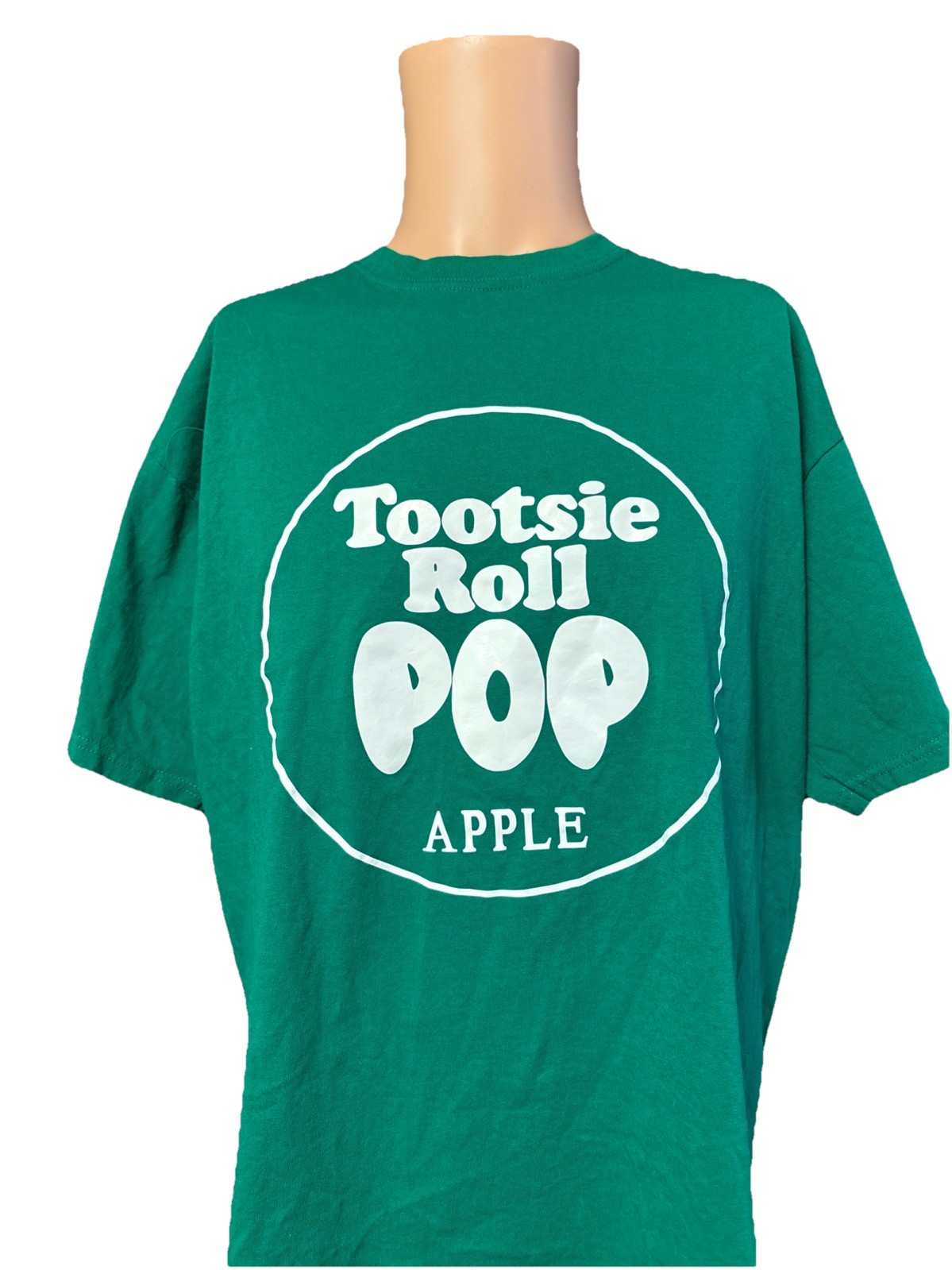 Vintage Tootsie Roll Pop Apple Green & White Shirt Size XL Mens
