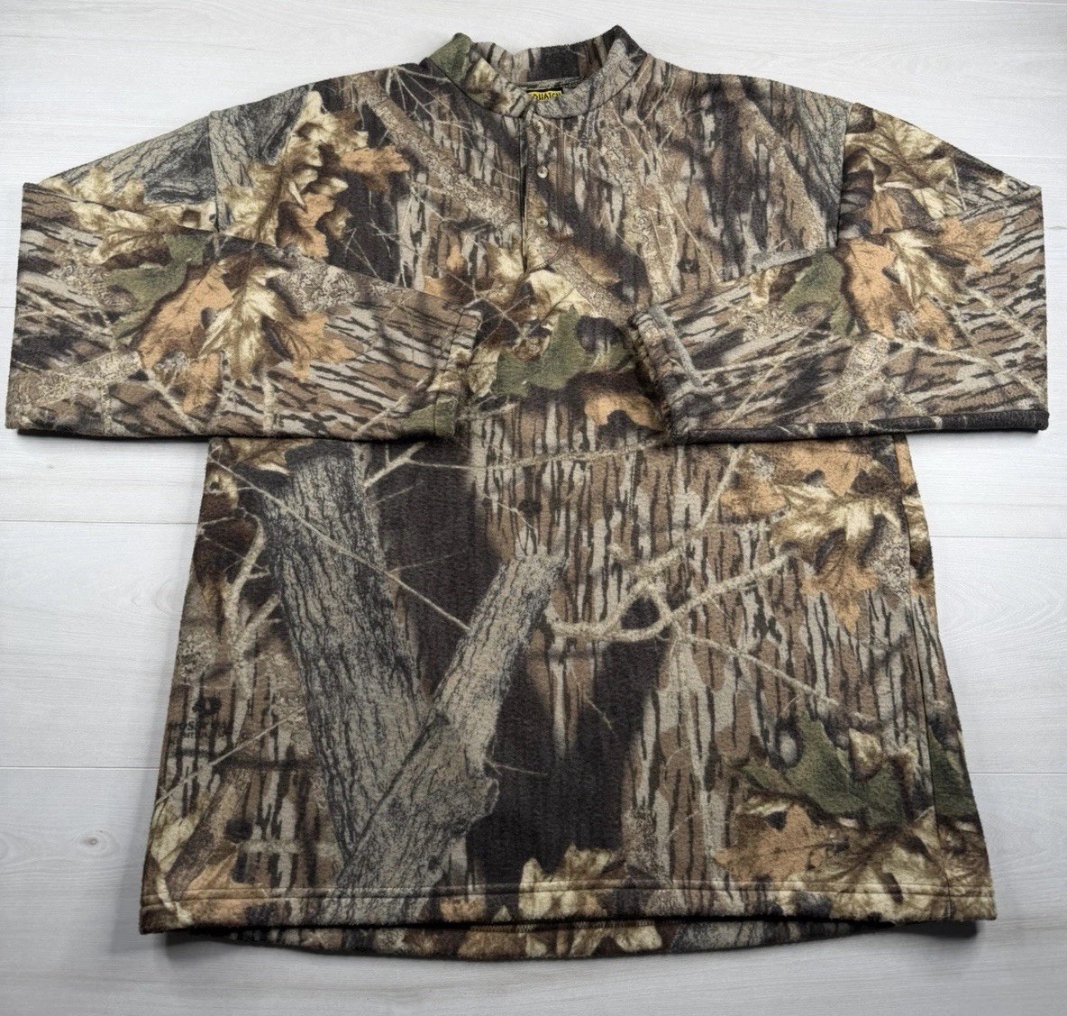 Vtg Sasquatch Mossy Oak Camo Henley Sweatshirt Long Sleeve Faded USA Made Men XL