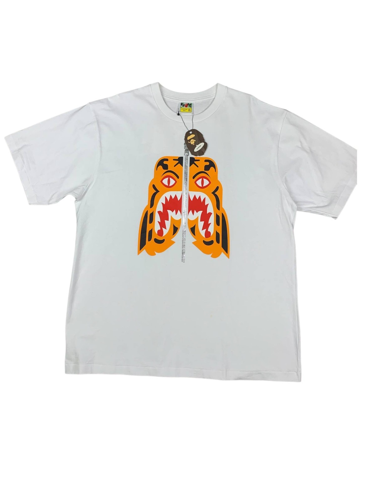 A Bathing Ape Tiger Print Short Sleeve T-Shirt White XL Cotton Graphic Top