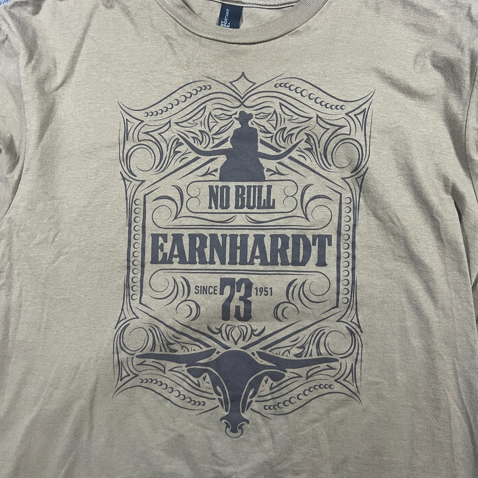 Vintage District T Shirt Mens Large Beige No Bull Earnhardt Graphic Print Cotton