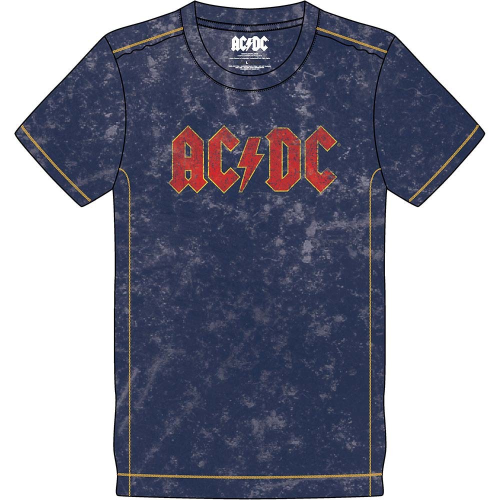 Men’s AC/DC Logo (Snow Wash) Vintage T-shirt Small Navy