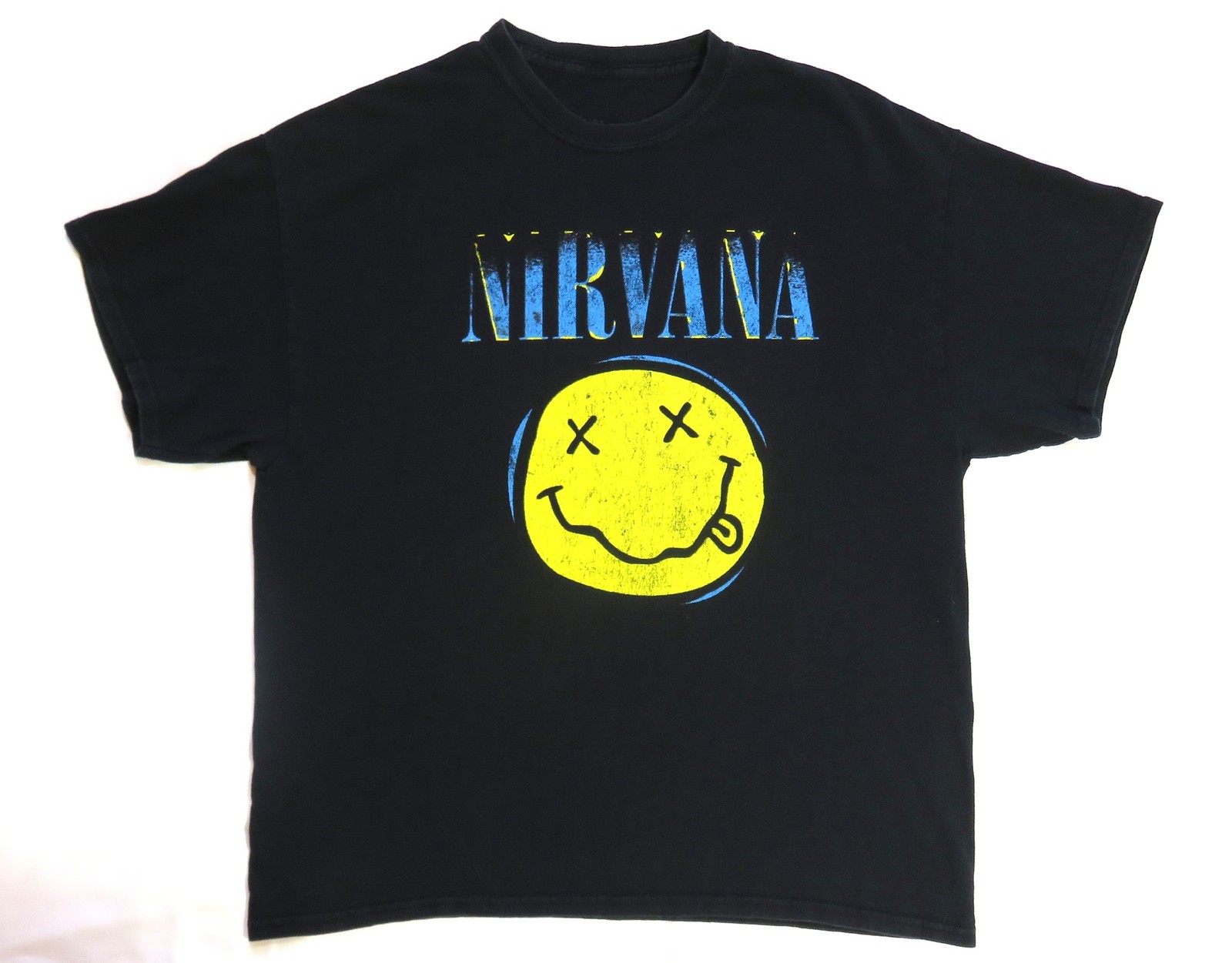 Nirvana T Shirt Classic Modern Retro Smiley Face Seattle Grunge Faded Distressed