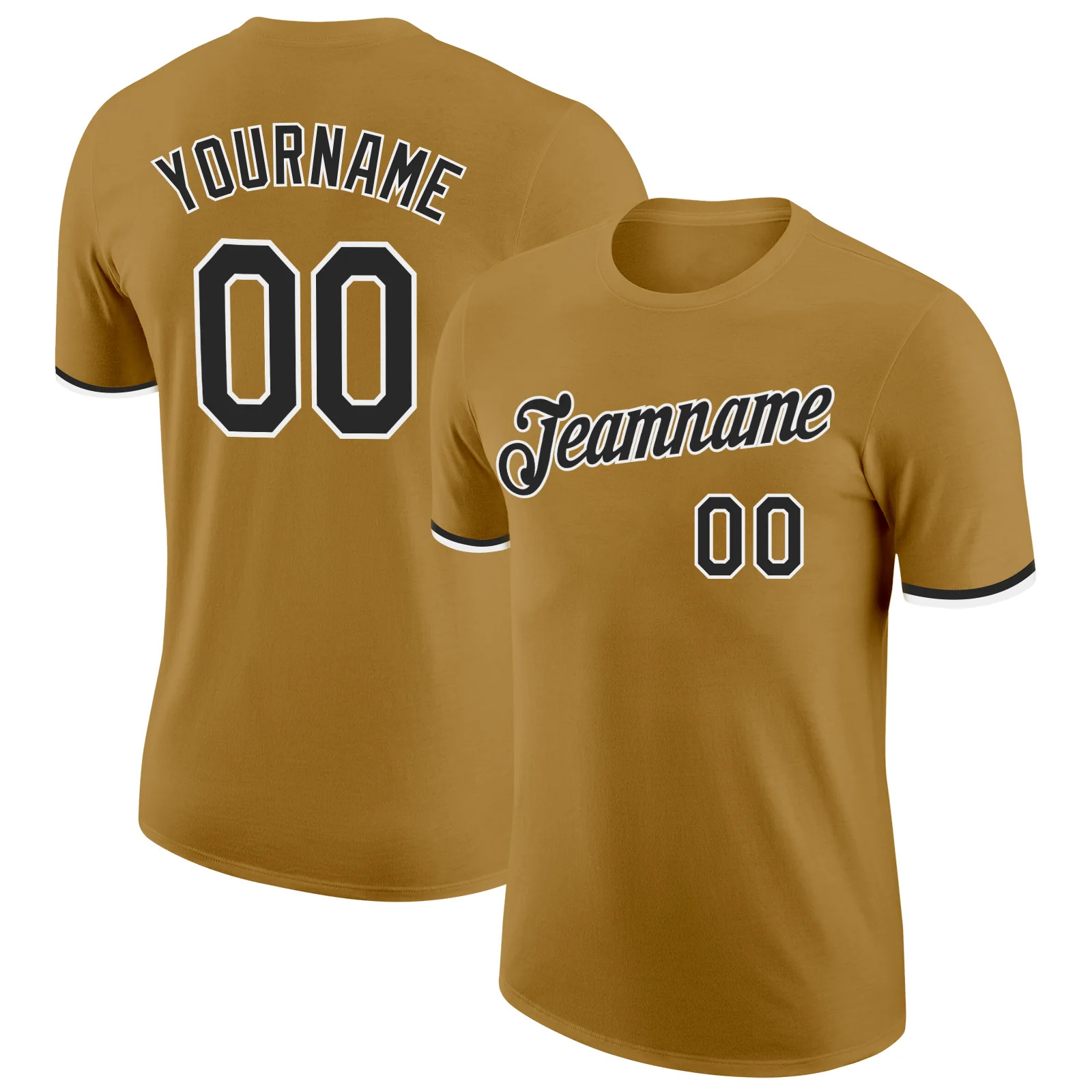 Custom Old Gold Black White Performance T-Shirt Mens Sport Team Graphic Gift