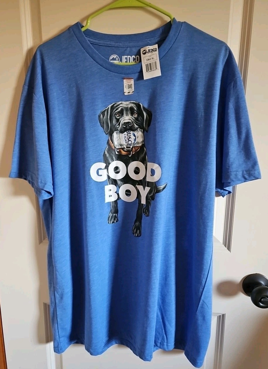 Jed-Co x Anheuser Busch Good Boy Busch Light T-Shirt Soft Blue Men Size XL New