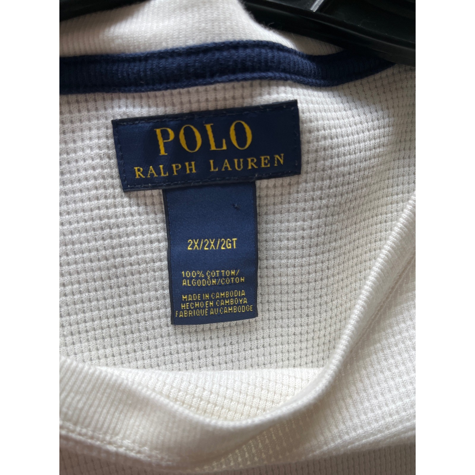 Polo Ralph Lauren Mens 2XLT White Waffle Knit Thermal Long Sleeve Shirt Tall