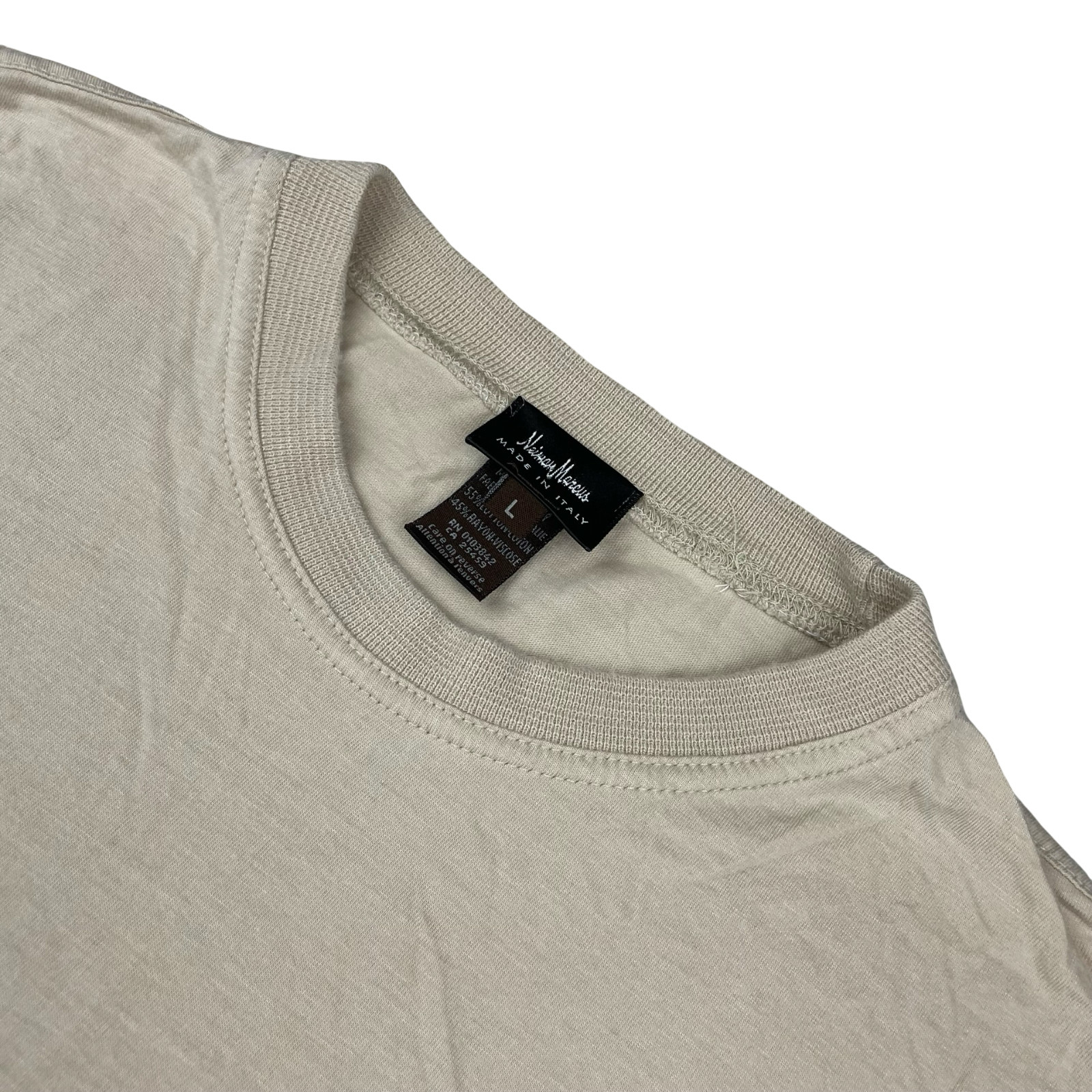 Neiman Marcus Men’s Cotton/Rayon Crewneck S/S T-Shirt Beige • Italy • Large