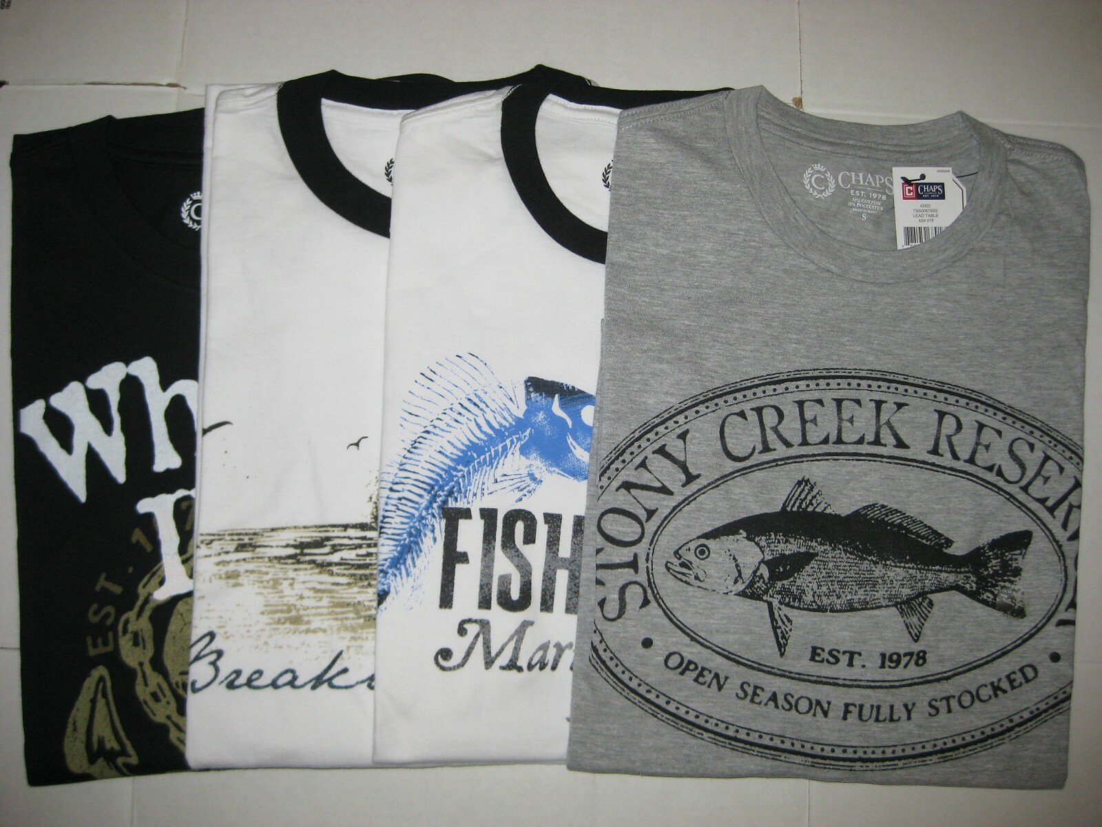NWT Men’s Chaps Cotton T-Shirt Fish / Marina Print – Pick Your Style and Size