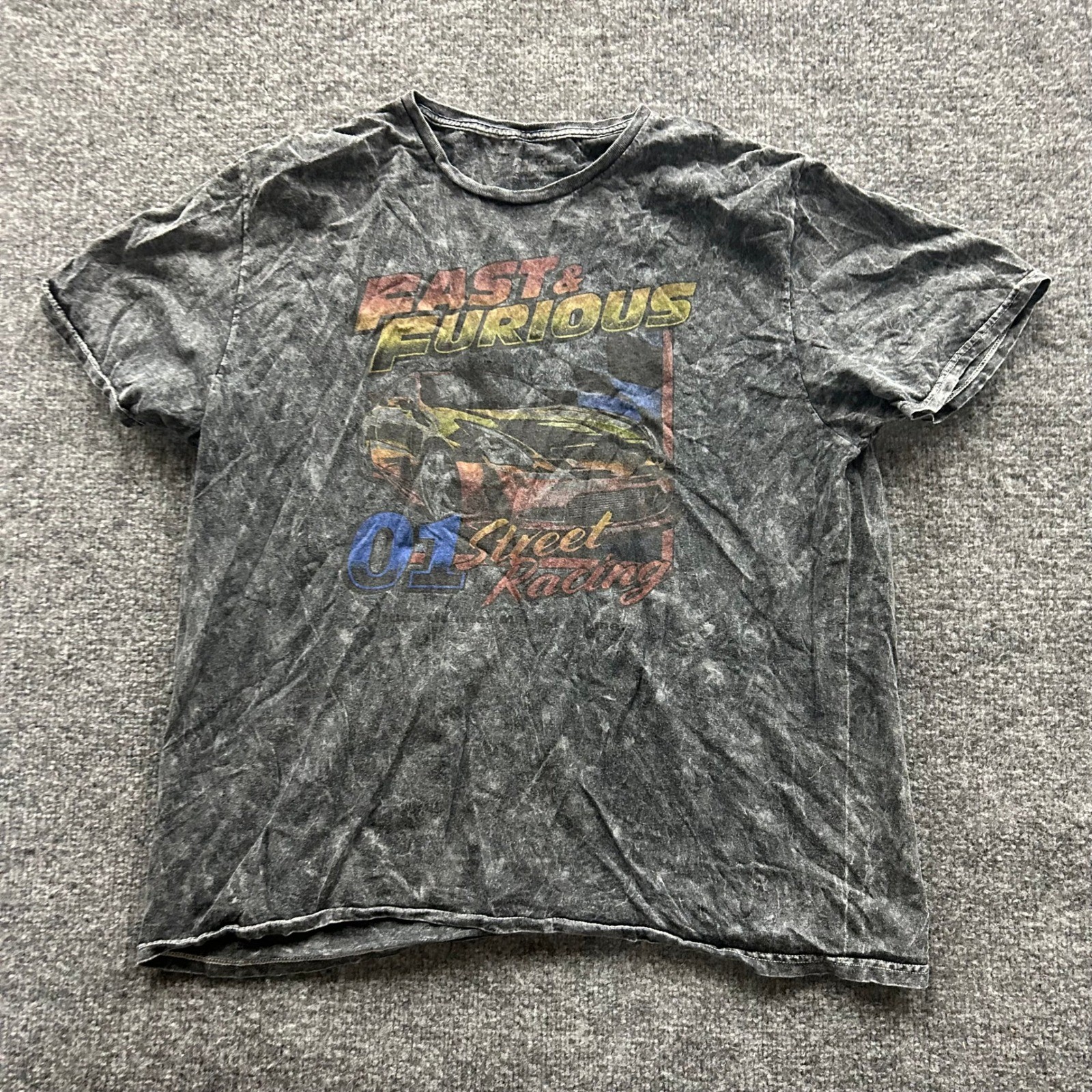 Fast & Furious T-Shirt Mens Size XL Charcoal Acid Wash Street Racing Graphic Tee