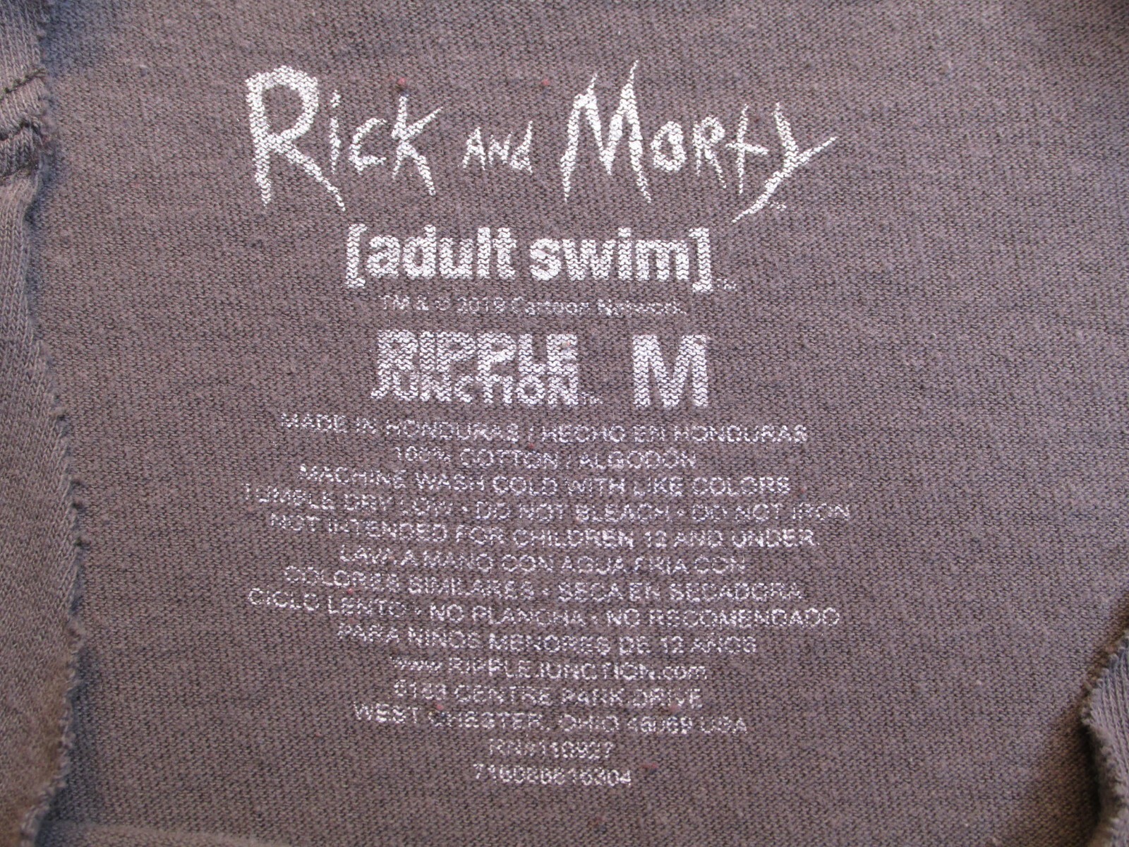 Rick and Morty Adult Swim Tee Unisex Medium Gray Graphic Cartoon Ripple Junction