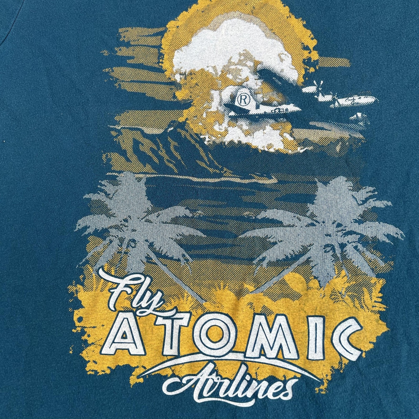 Grunt Style Shirt Mens Large Teal Fly Atomic Airlines Graphic Short Sleeve Tee