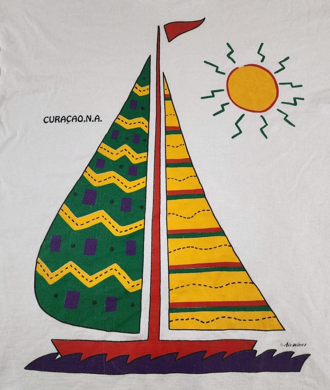 VINTAGE Curaçao N.A. Shirt Mens XXL Sailboat Air Waves Single Stitch Adult A11