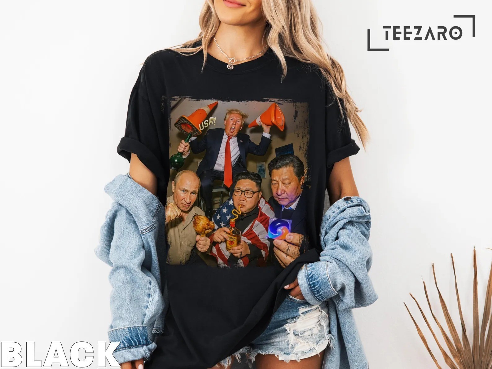 Funny Political Leaders Graphic T-Shirt Unisex Black Streetwear – S450