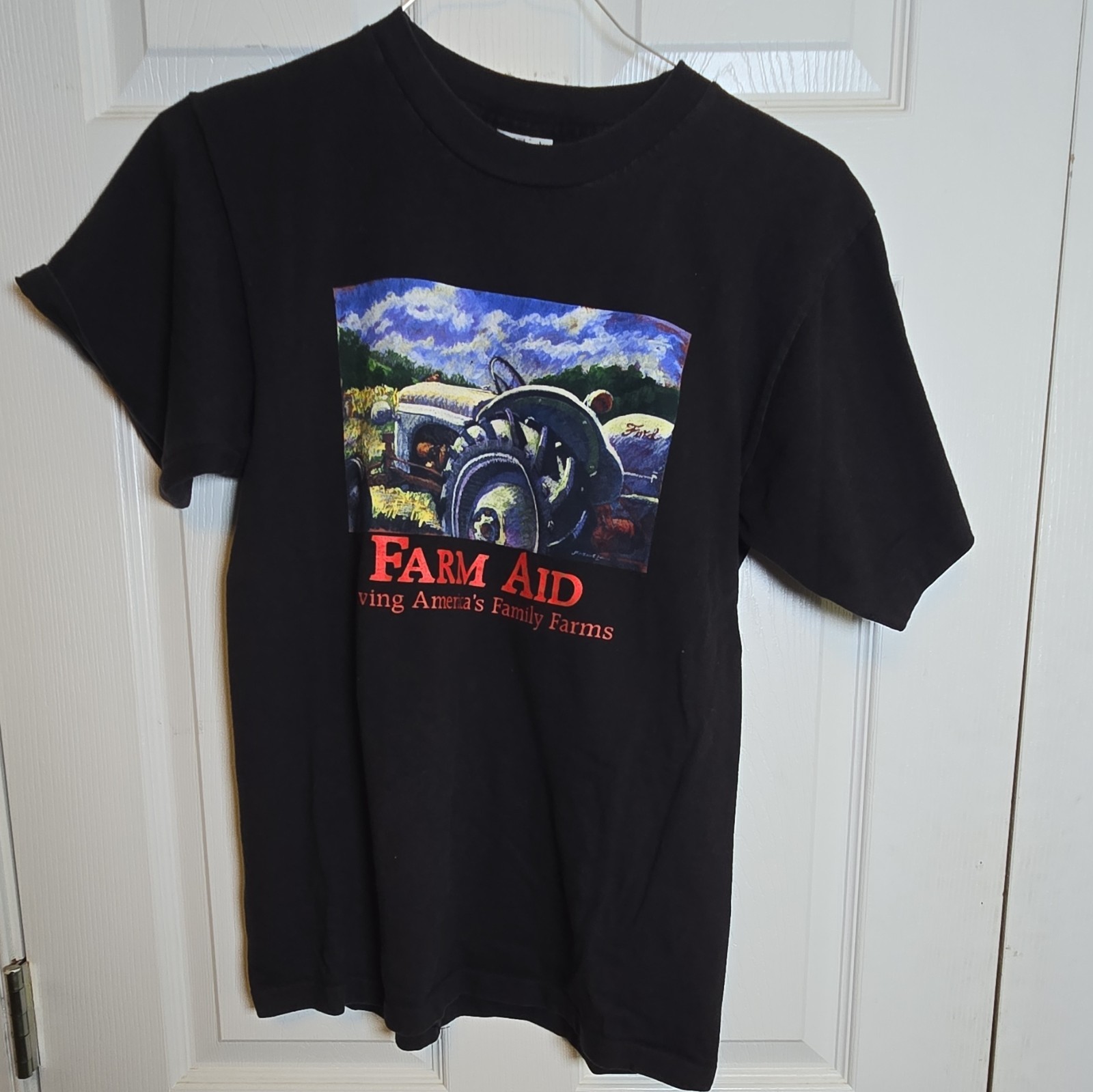 Aloré Farm Aid 2002 Double-Sided Graphic Logo T-Shirt Mens M Black Crew Neck Y2K