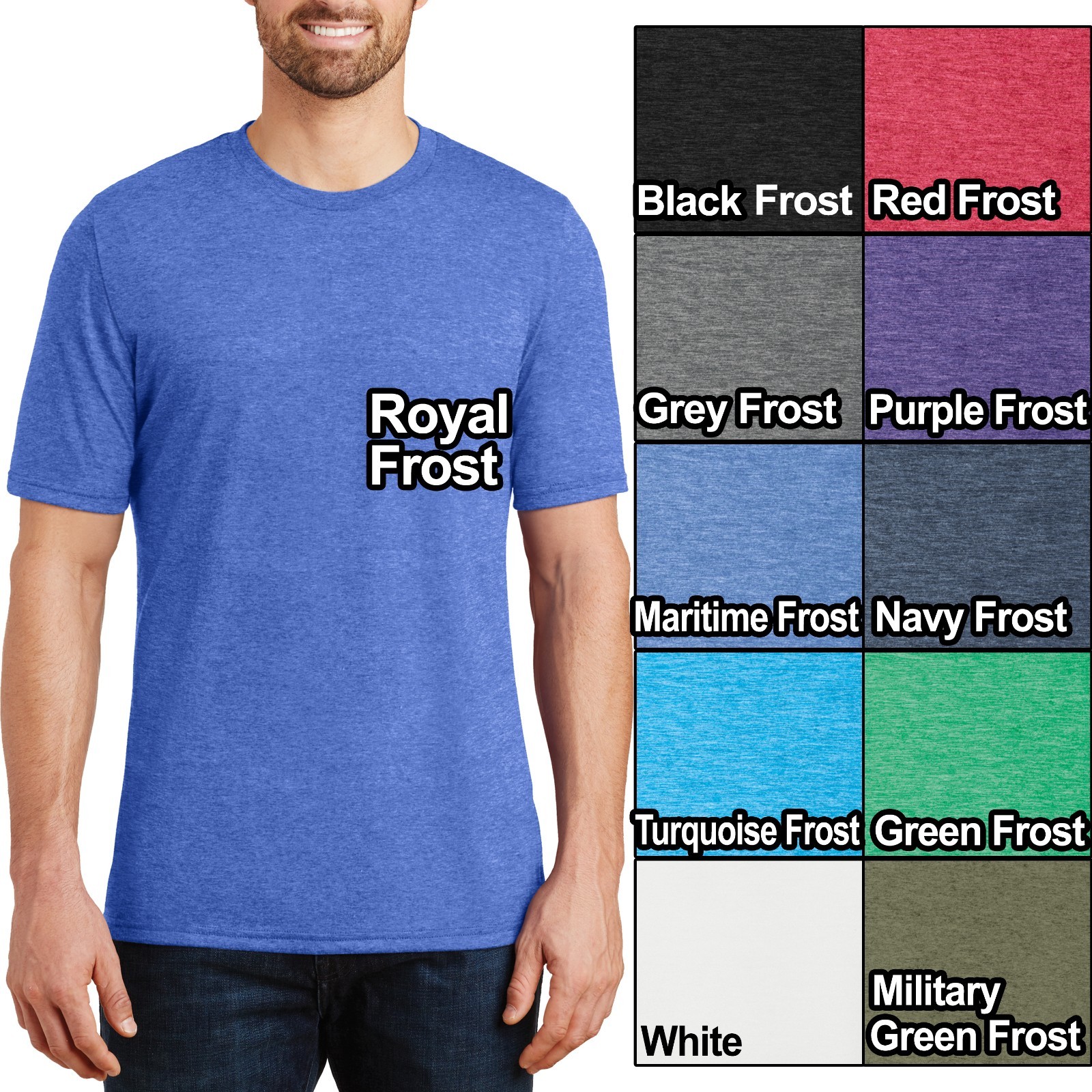Mens Tri Blend Crew Neck T Shirt Athletic Fit XS, S, M, L, XL, 2XL, 3XL, 4XL NEW