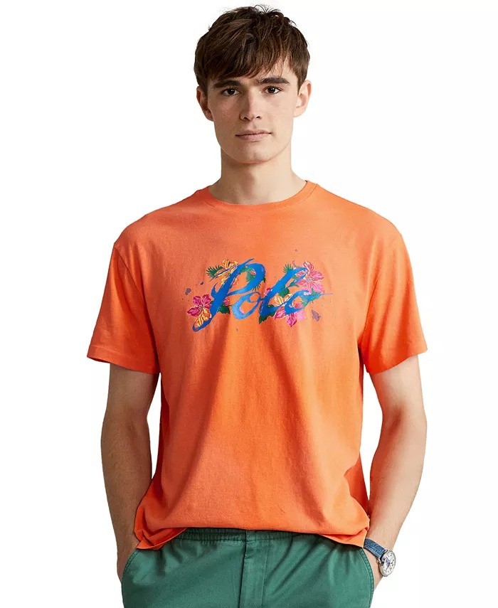 Polo Ralph Lauren Mens Classic-Fit Floral Logo T-Shirt Spectrum Orange-2XL