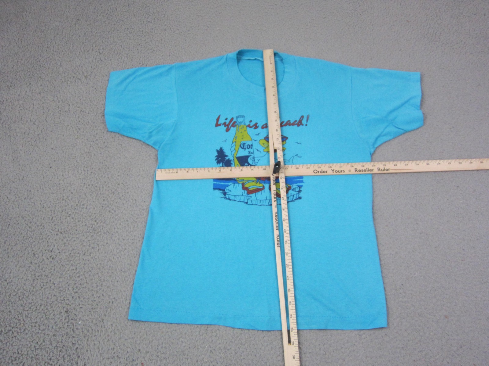 Vintage Life Is A Beach Duck Shirt Mens Medium Blue Single Stitch Beer 70s 80s