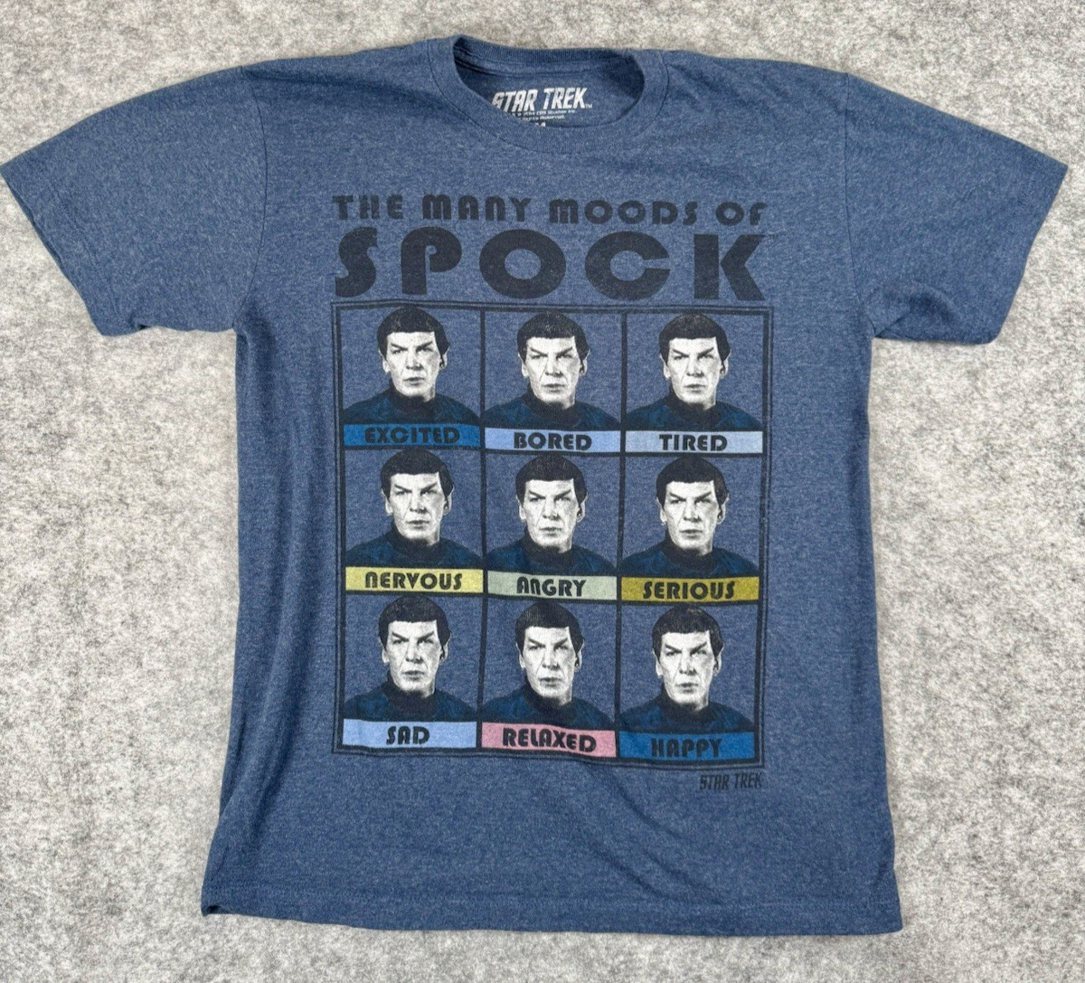 Star Trek Mens Blue The Many Moods of Spock T-Shirt Size M