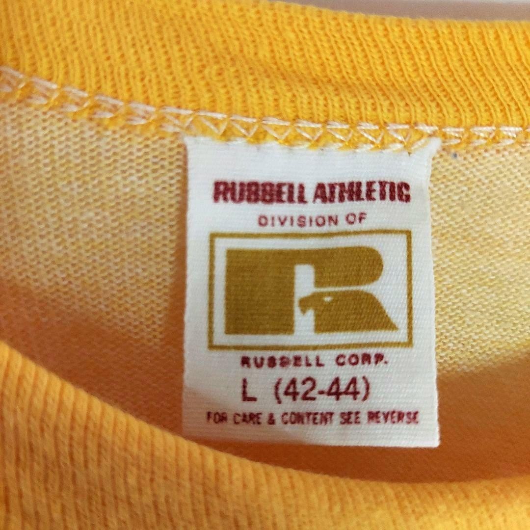70s Russell Athletic Wisconsin Mosquito State Bird Ringer T-Shirt L Yellow