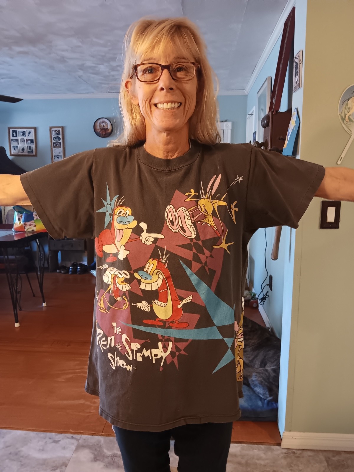 Vintage 1992 Ren and Stimpy back & front print T-Shirt Nickelodeon Nicktoons LG.