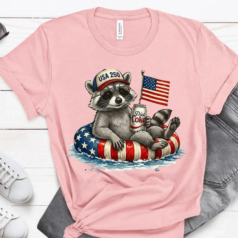 Raccoon 4th of July T-Shirt,Patriotic Raccoon 4th of July Tee, Raccoon Lover Pat