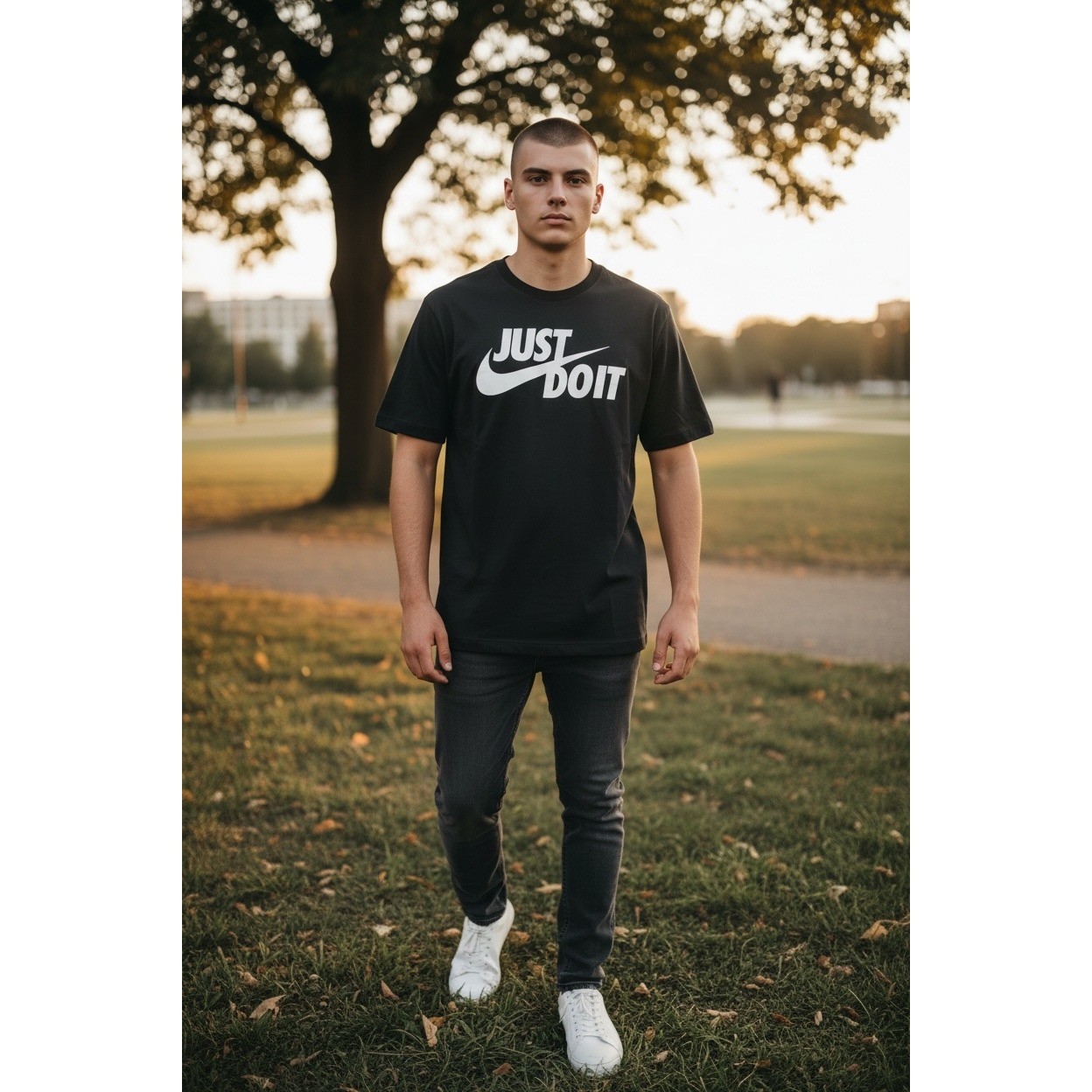 Nike Mens Just Do It Swoosh Graphic T-Shirt Black White Large AR5006-010