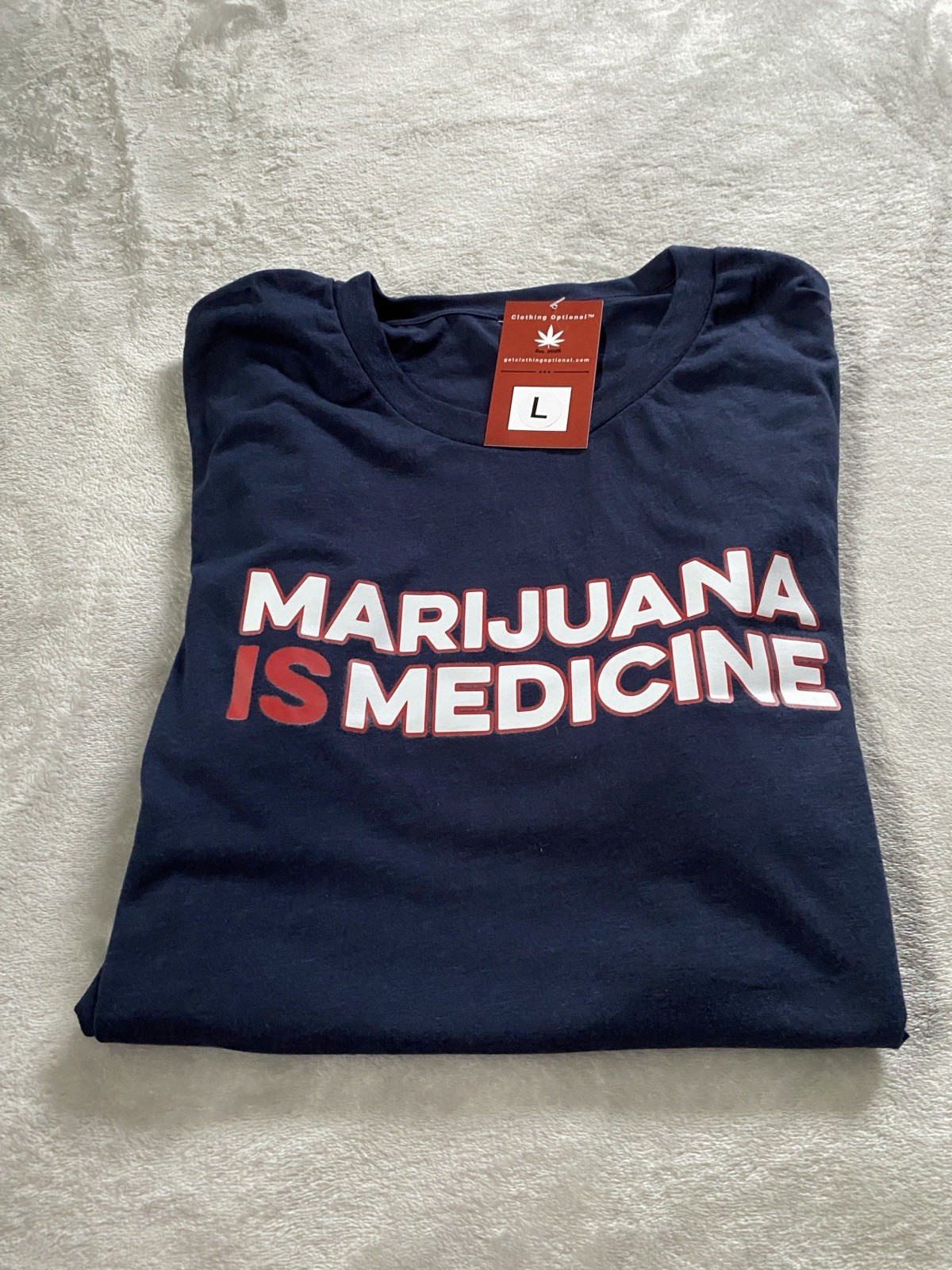 Clothing Optional – T-Shirt – Navy Blue Marijuana is Medicine