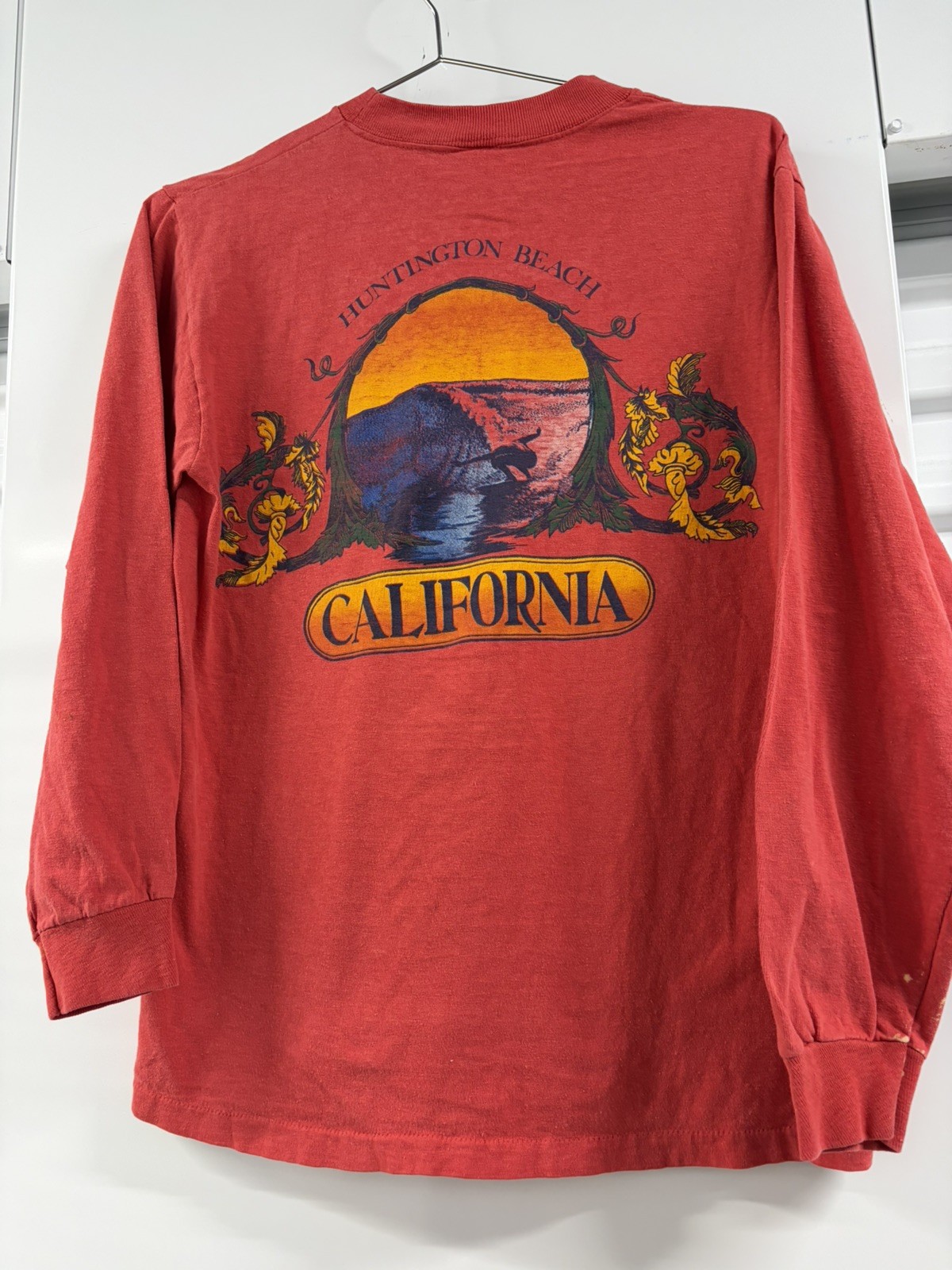 Vintage 70s Huntington Beach California TShirt Surf Tshirt USA SZ m long sleeve