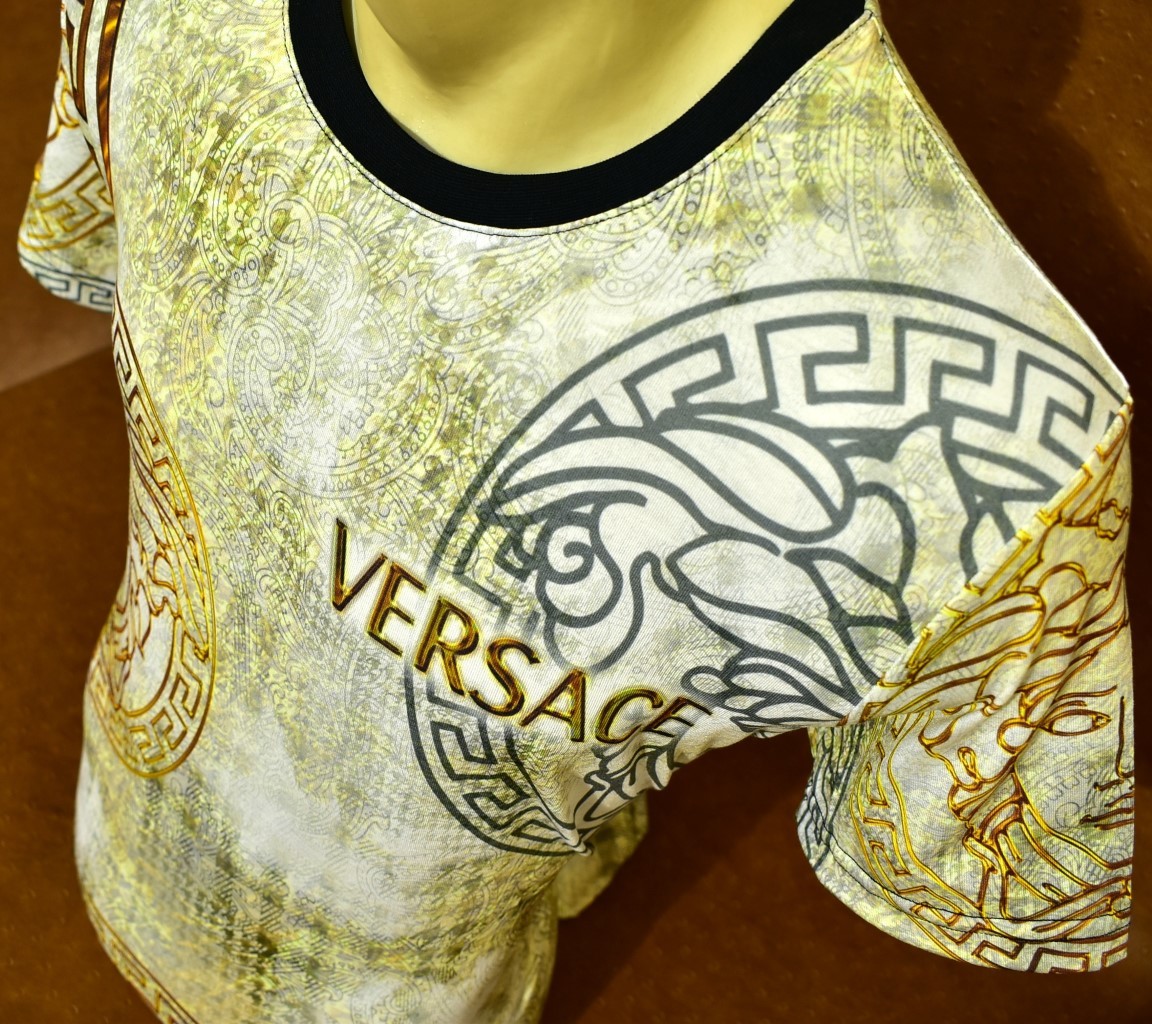 Versace Men’s Split Medusa Graphic T-Shirt Multicolor Greek Key Tee Size XL