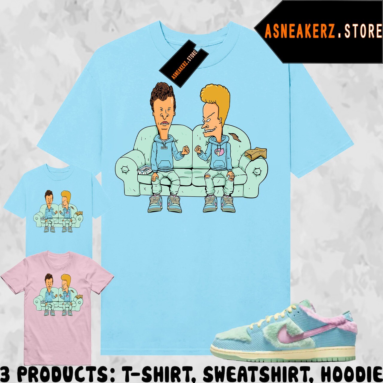 Tee Shirt Matching SB Dunk Low Verdy Visty To Match Sneaker Beavis and Butt-Head