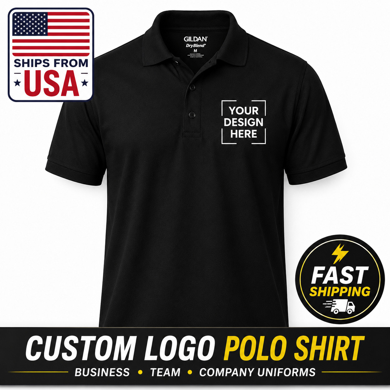 Personalized Customized Polo Your Logo Photo & Text Men’s Shirt USA New Gift Tee