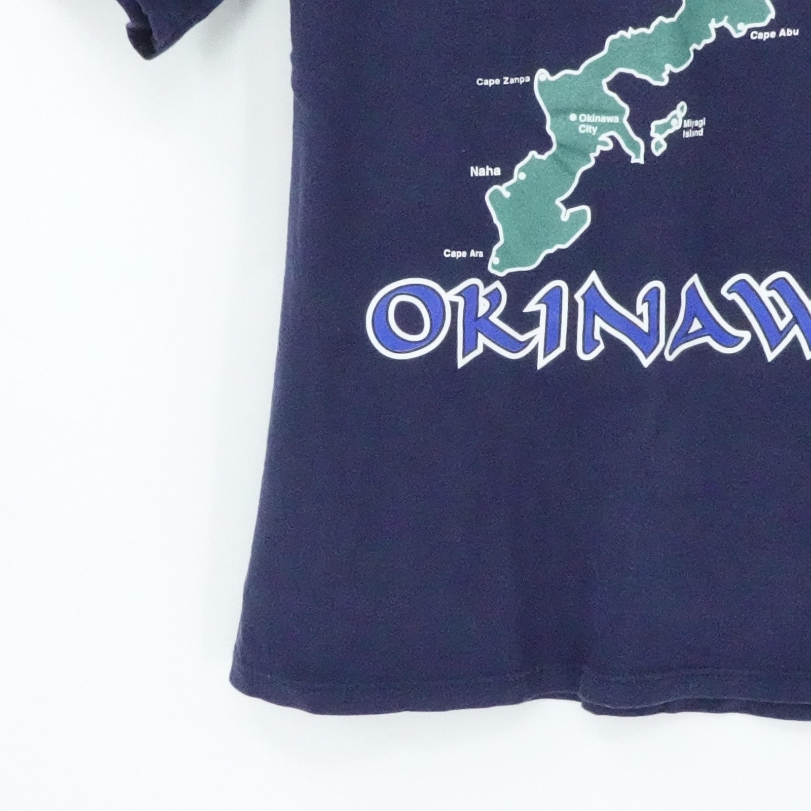Vintage U.S. Air Force Shirt Mens Medium Navy Okinawa Map Graphic Made USA 90s