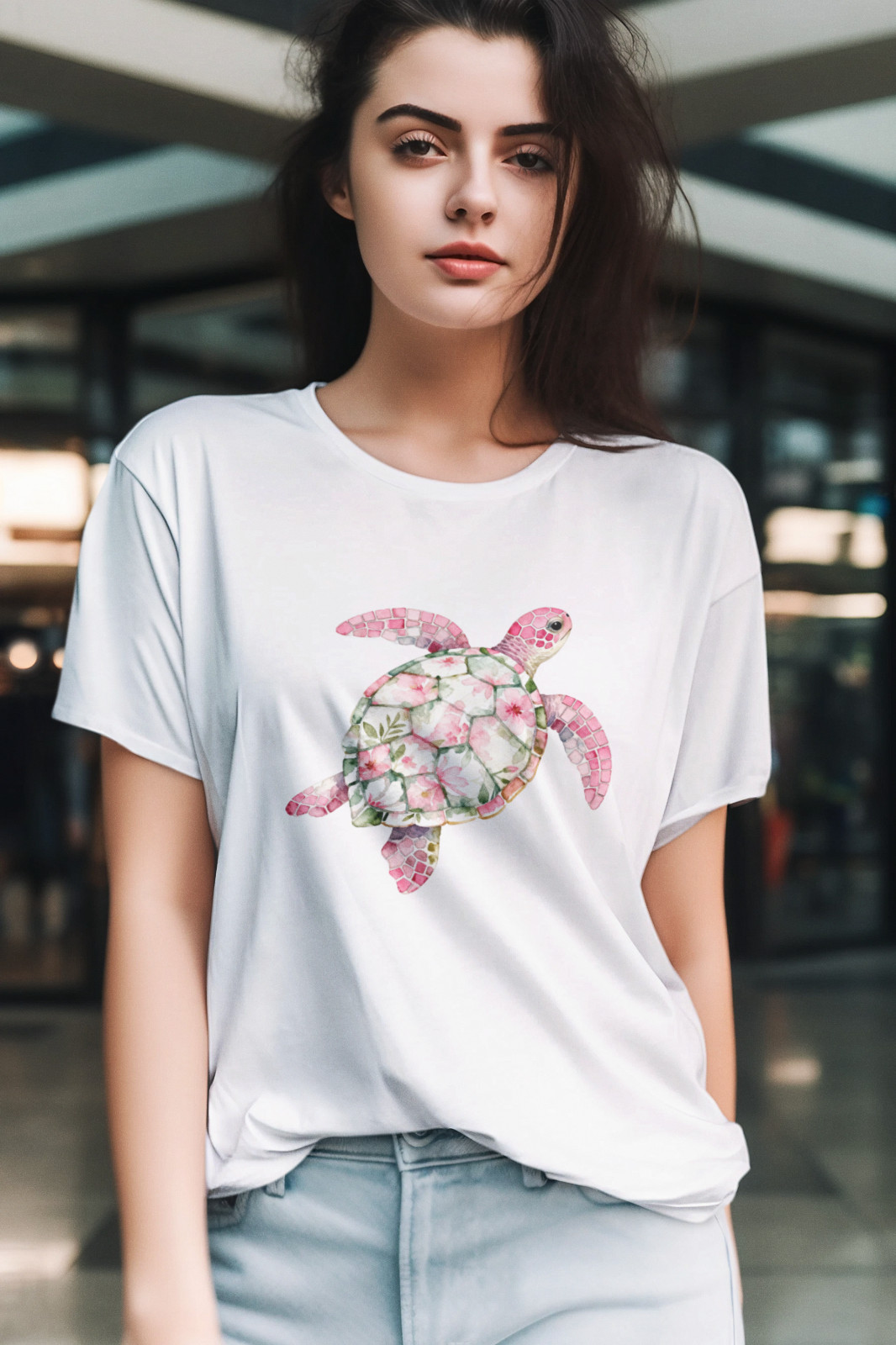 Floral Sea Turtle T-Shirt Black Unisex Tee Ocean Beach Graphic Boho Coastal Art