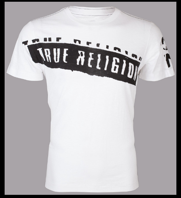 $69 TRUE RELIGION White Black STENCEL Short Sleeve Graphic T-shirt NWT