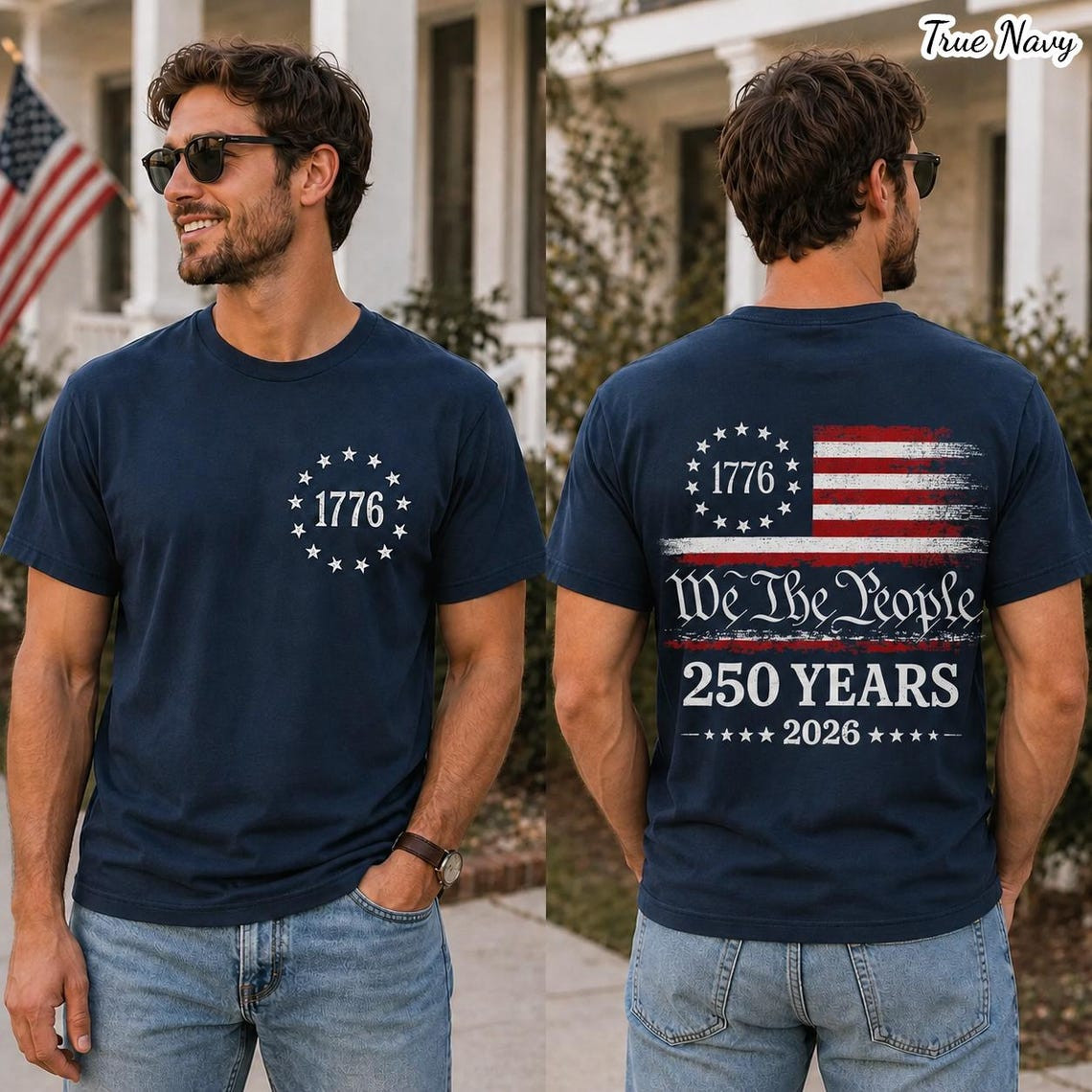 We The People Shirt USA 250th Anniversary Patriotic US Flag Back Print Tee Men