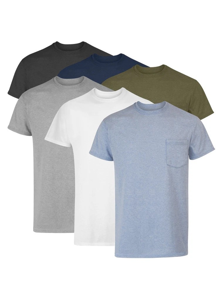 Hanes 6-Pack Pocket Tee Men’s T-Shirt Soft and Breathable Assorted