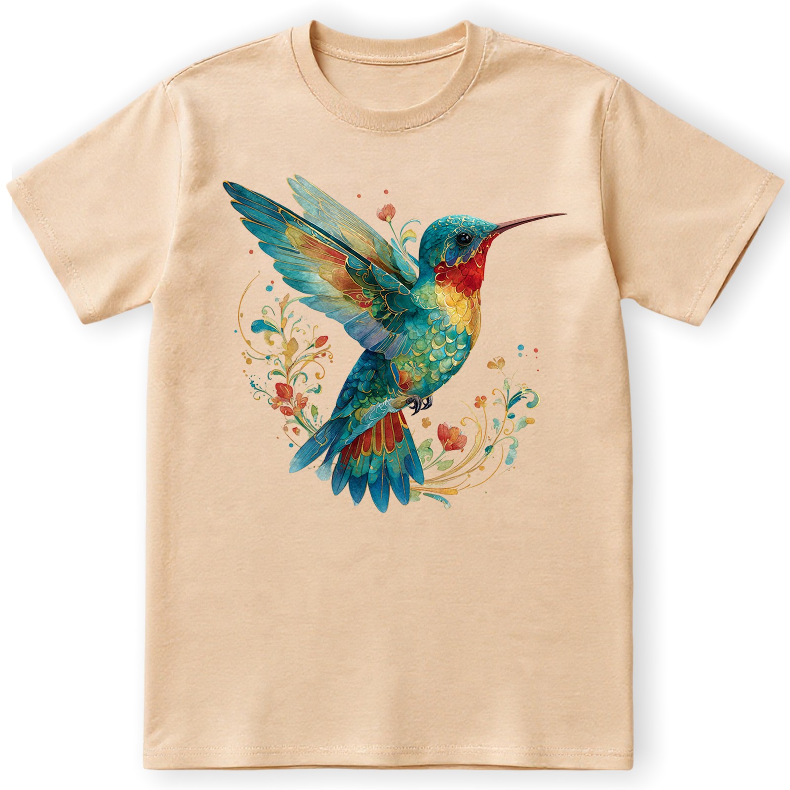 Hummingbird Floral Art Nature Retro Gift Men Women T-Shirt Tee