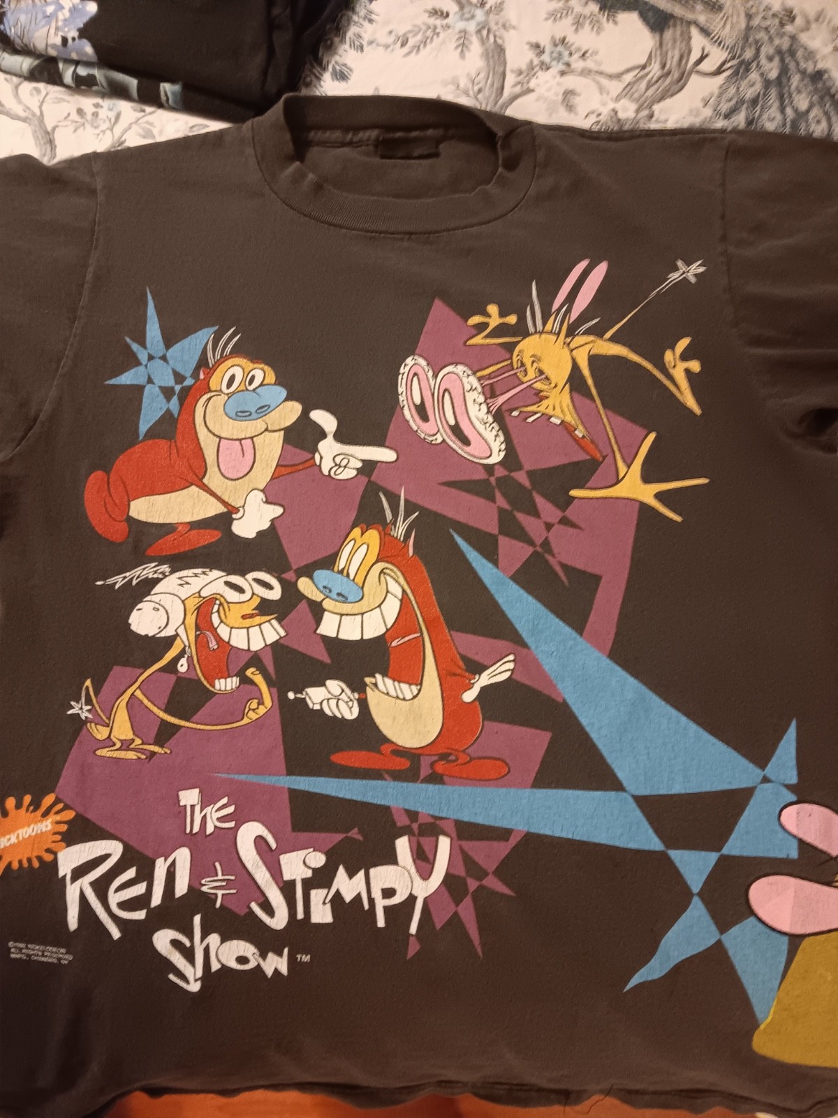 Vintage 1992 Ren and Stimpy back & front print T-Shirt Nickelodeon Nicktoons LG.