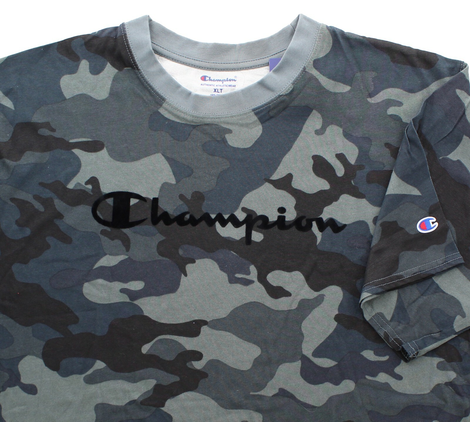 Champion Men’s T-Shirt All Over Camouflage Big & Tall Flocked Logo Crew Neck Tee