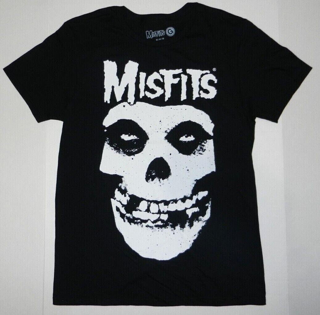 Rock Band Misfits Classic Skull With Logo Black Tee Shirt New